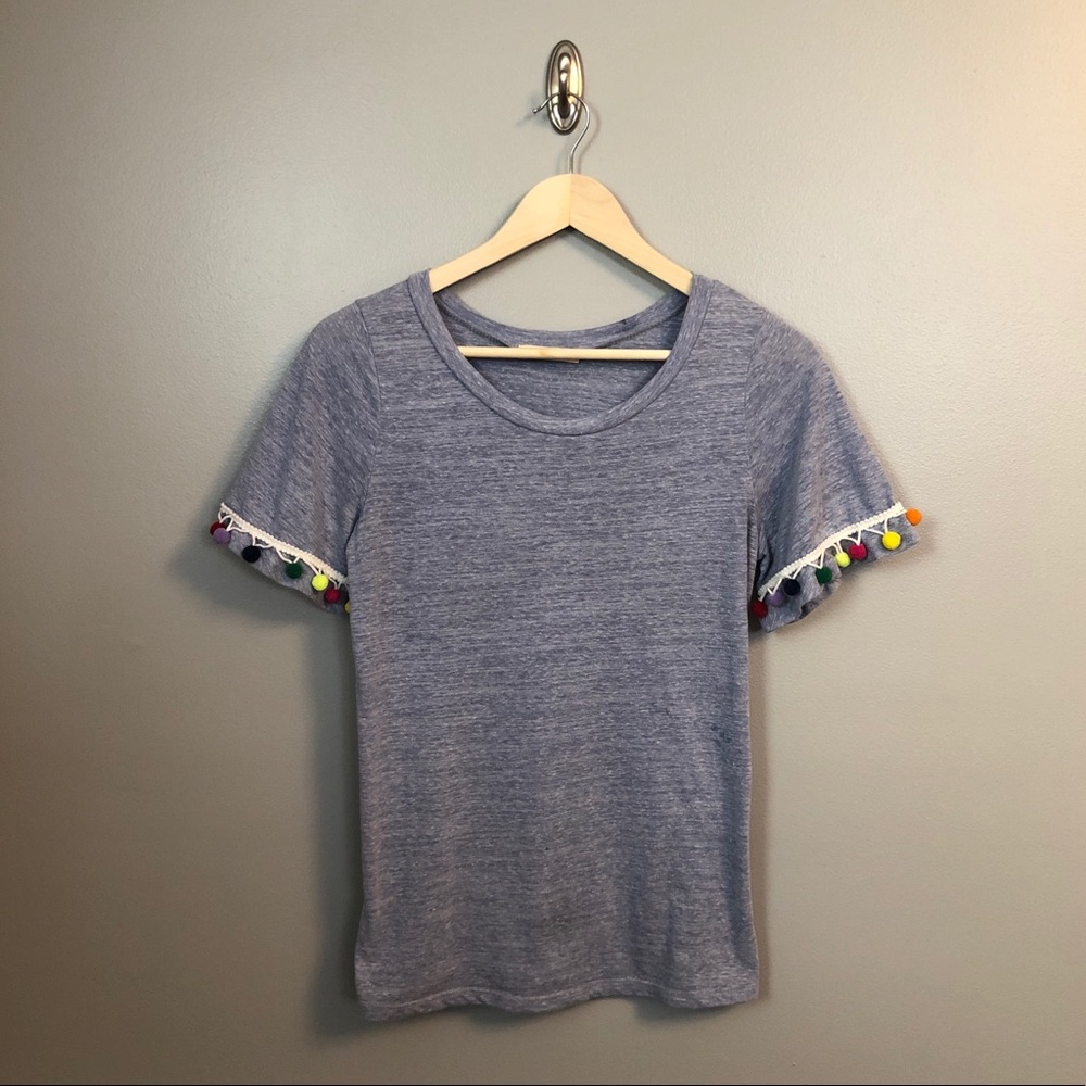 Blue Top with Pom Pom Details!